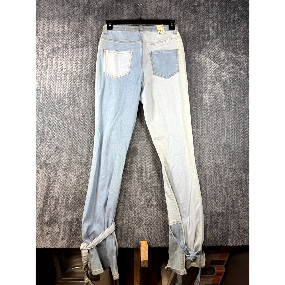 AP Blue by Aphrodite Jeans Womens 15-32 Distressed Two Tone Ankle Tie Split Leg - Picture 2 of 9